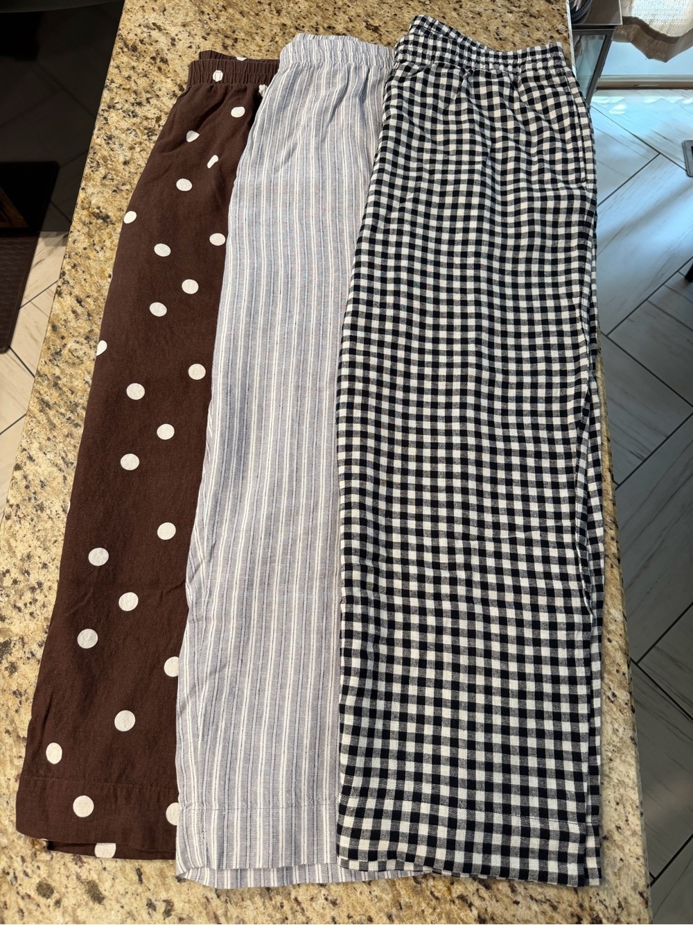 Old Navy Women’s Brown Polka Dot, Blue Stripe & Black Wide Leg Capris 28” inseam